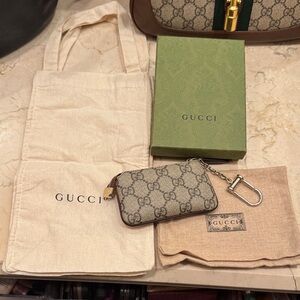 Gucci Beige and Brown Monogram Key Holder